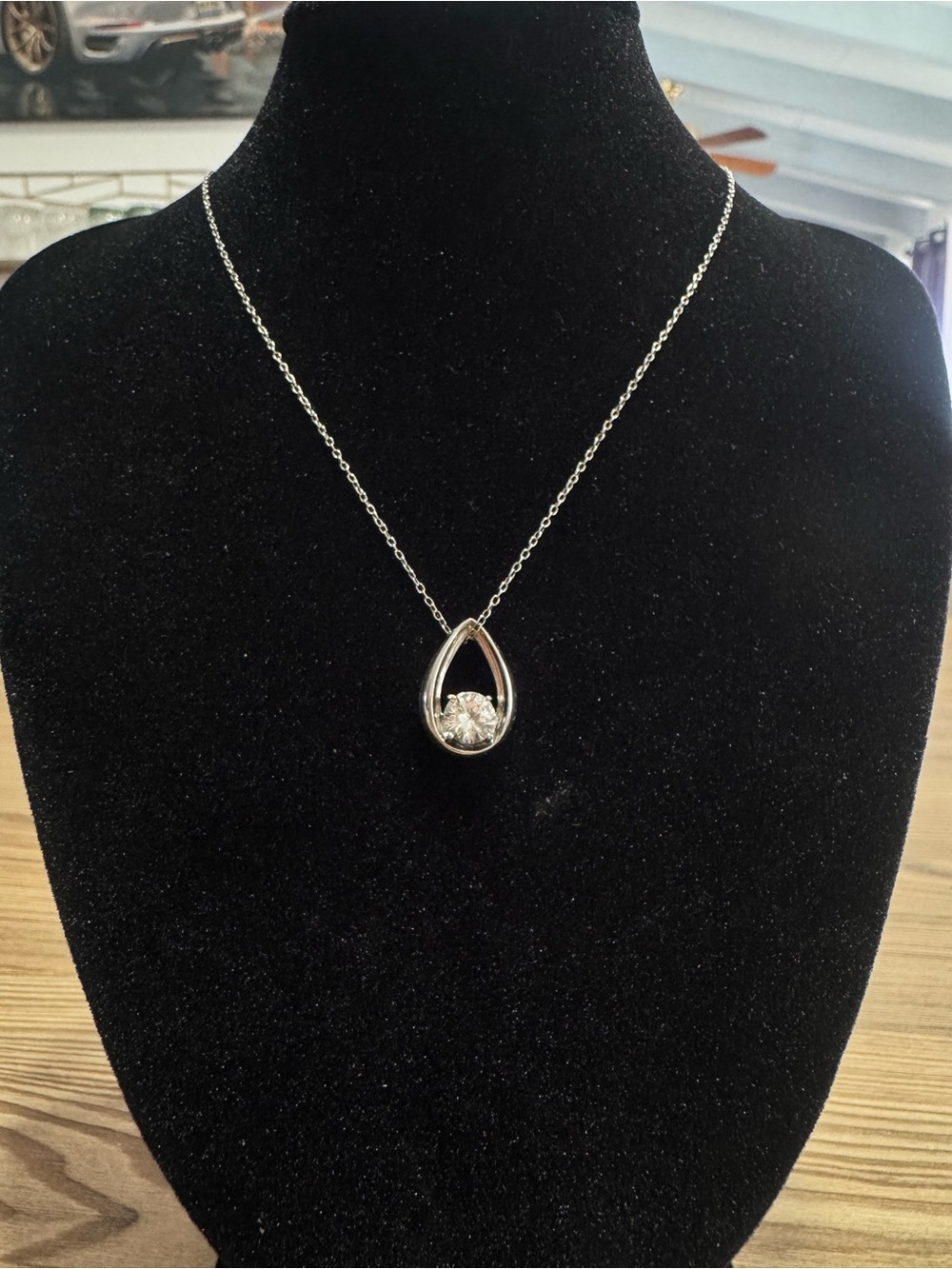 Sterling Silver Teardrop Pendant Necklace with Clear Crystal - Silver